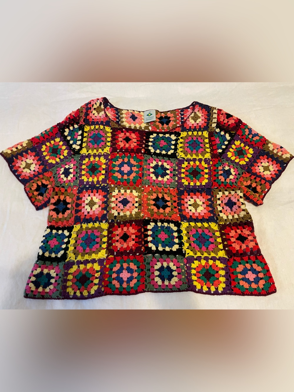 FARM Rio Granny Square Crochet Crop Top Size M